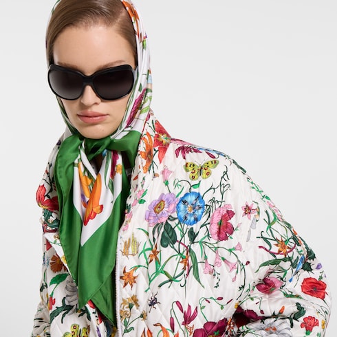 Printed Flora silk twill carré