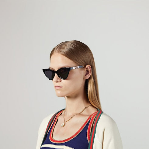 Black Acetate Cat Eye Sunglasses With Grey Lens