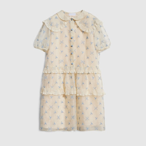 Children's embroidered silk dress