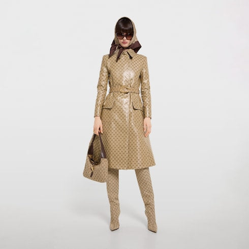 Coated GG cotton canvas fabric coat