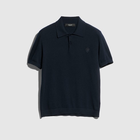 Knit cashmere polo shirt with embroidery