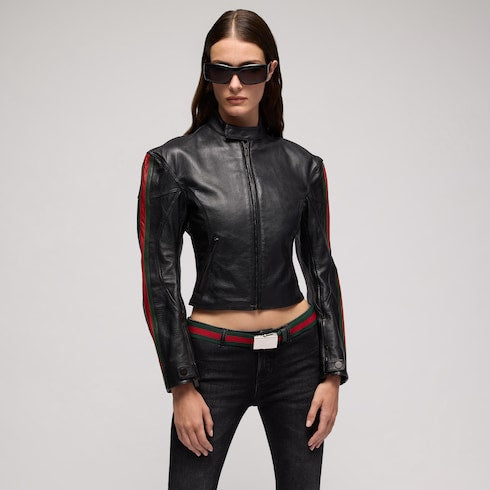 Leather biker jacket with Web