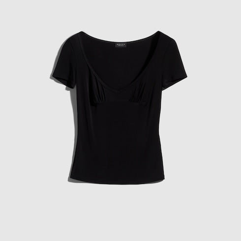 Viscose jersey T-shirt with metal tag