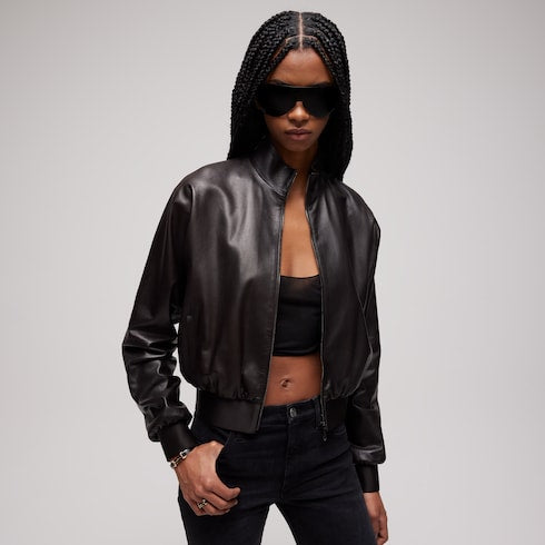 Soft nappa leather bomber jacket