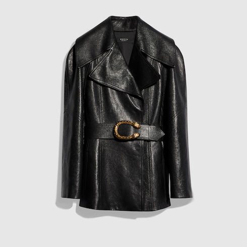 Soft grainy leather trench