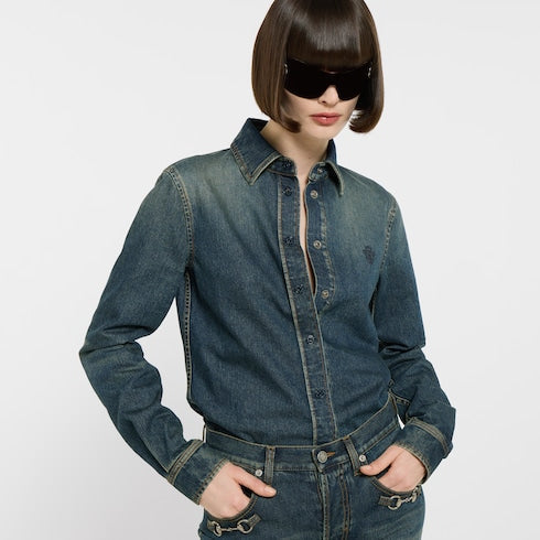 Cotton denim shirt with embroidery