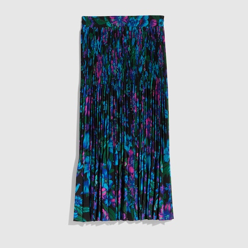 Printed silk crêpe de chine midi skirt