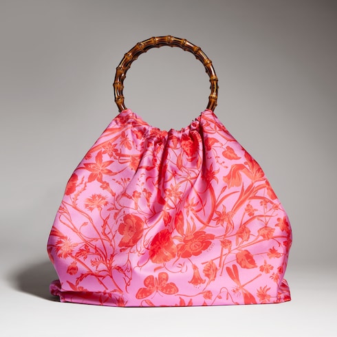 Silk maxi tote bag with bamboo handle