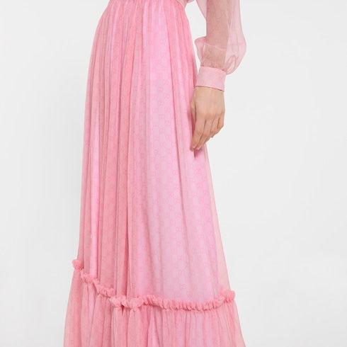 Printed silk chiffon long skirt