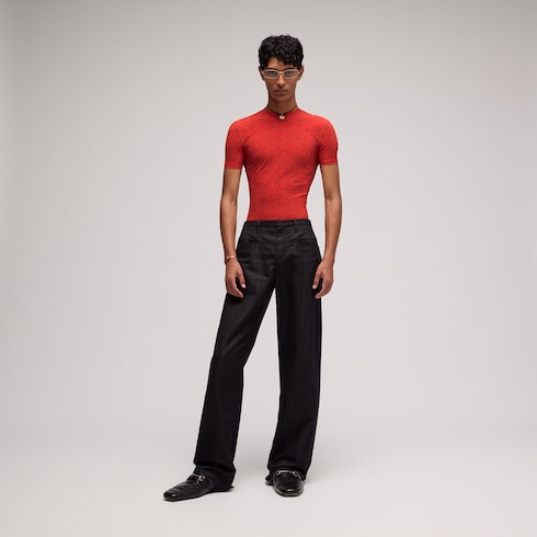 Loose fit cotton blend denim pants