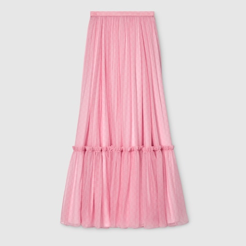 Printed silk chiffon long skirt