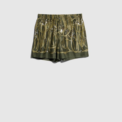 Printed silk twill shorts