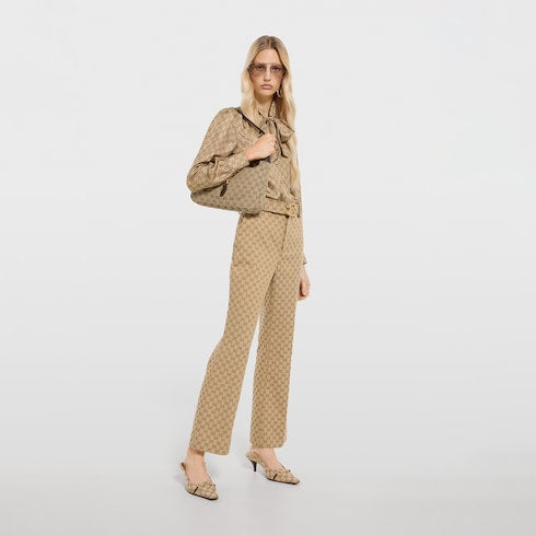 GG cotton canvas fabric pants