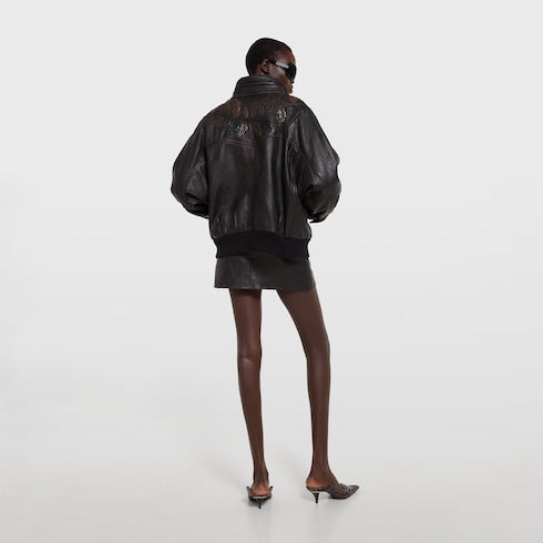 Leather with aged effect bomber jacket