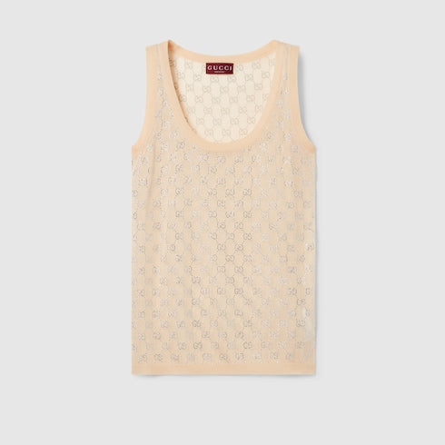 Fine silk tank top with GG crystals
