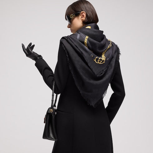 GG wool silk jacquard cape