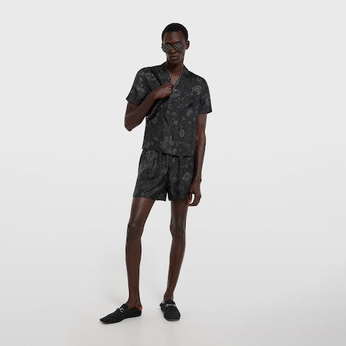 Printed silk twill shorts