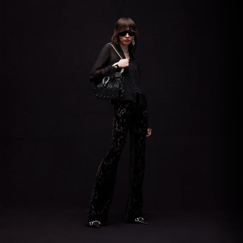 Floral devoré velour pants