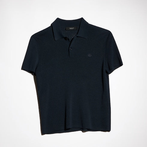 Technical knit fabric polo shirt with embroidery