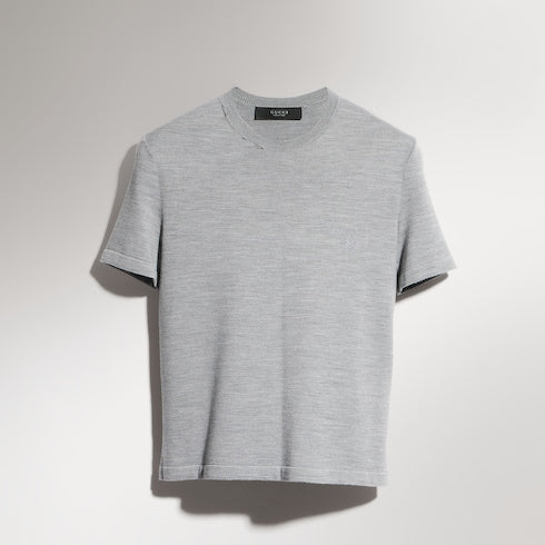 Cropped knit wool silk blend T-shirt