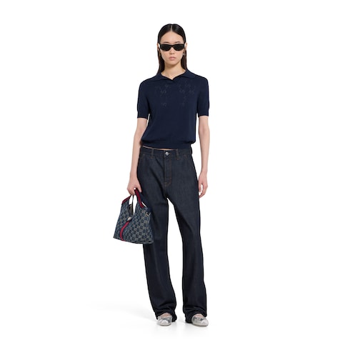 GG pointelle cotton silk polo shirt