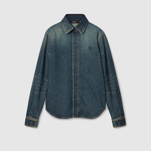 Cotton denim shirt with embroidery