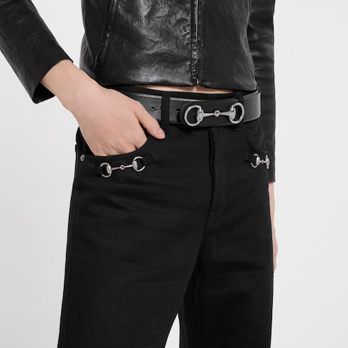 Cotton denim pants with Horsebit detail