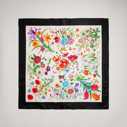 Printed Flora silk twill carré