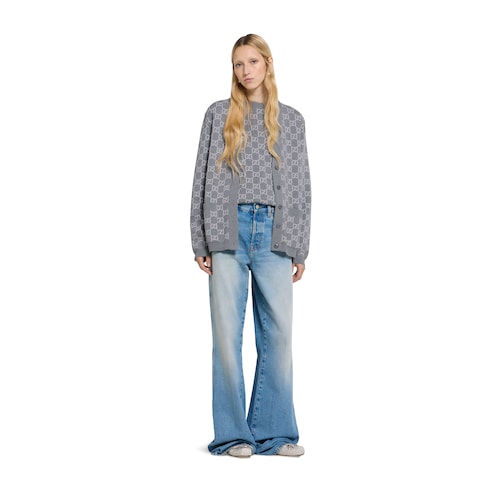 Reversible GG fine wool jacquard cardigan