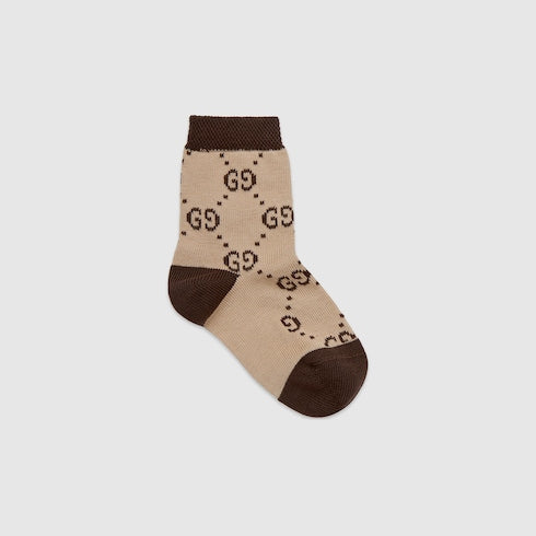 Beige / Brown Cotton Baby GG Socks