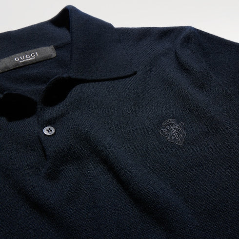 Knit cashmere polo shirt with embroidery