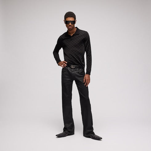 Flared coated cotton twill denim pants