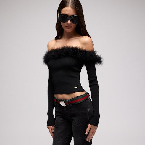 Rib viscose off-the-shoulder top