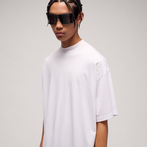 Lightweight silk jersey T-shirt with embroidery