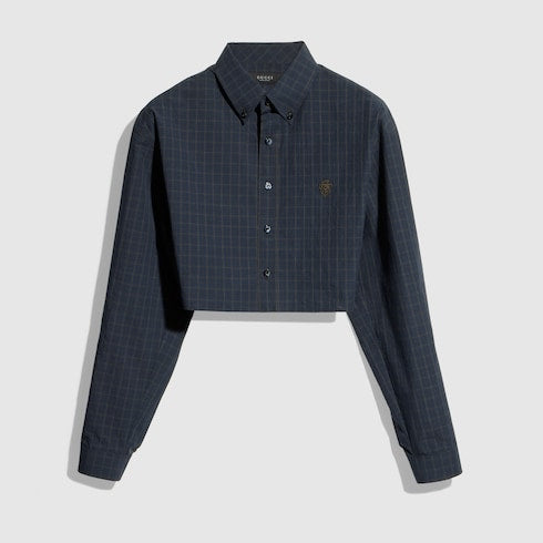Cropped checked cotton poplin shirt