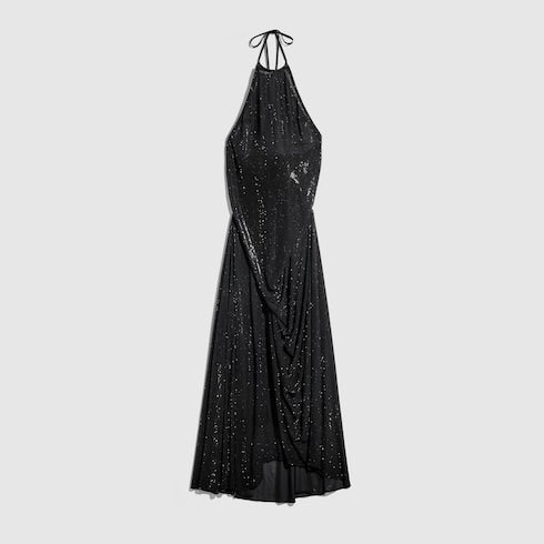 Embroidered silk stretch chiffon long dress