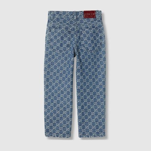 Children's GG denim jacquard pants