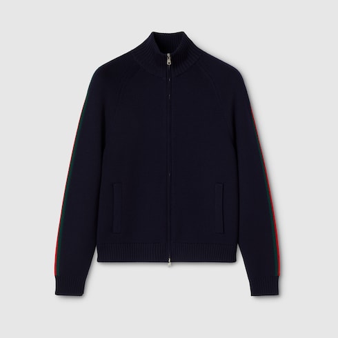 Woven stitch knit wool zip jacket