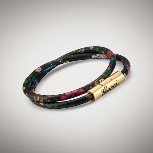Leather double bracelet with Gucci script