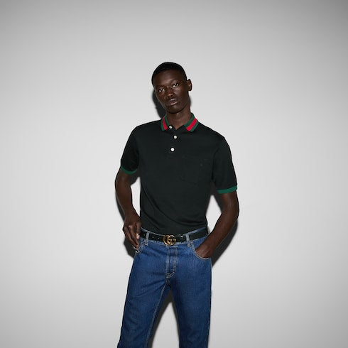 Cotton piquet polo with Web collar