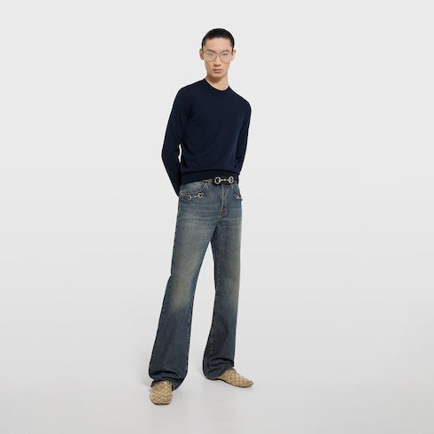 Knit wool sweater with embroidery