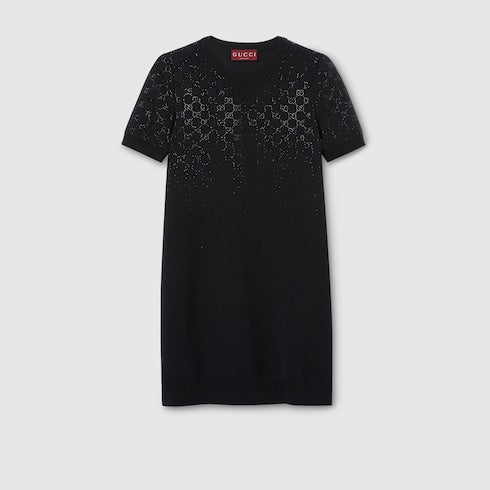 Fine wool dress with GG crystals