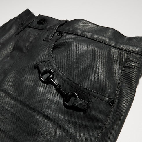 Flared coated cotton twill denim pants