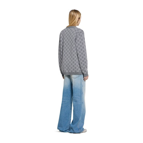 Reversible GG fine wool jacquard cardigan
