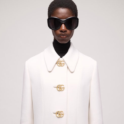 Wool natté coat with Double G button