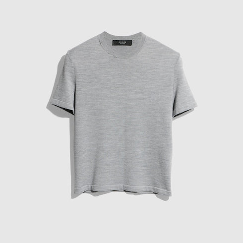Cropped knit wool silk blend T-shirt