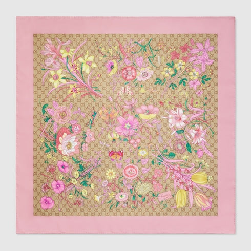 Printed GG silk twill carré