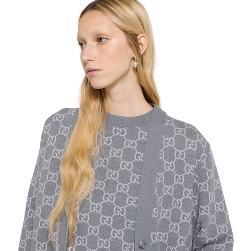 Reversible GG fine wool jacquard cardigan