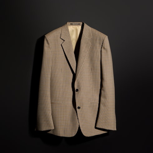 Gingham wool single-breasted jacket
