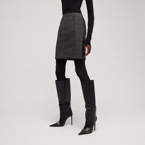 Checked fine wool mini skirt